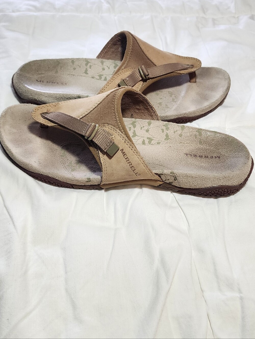 Merrell Sandals Womens Size 8 Beige Suede Thong Comfort Walking Casual Shoes - Picture 9 of 9